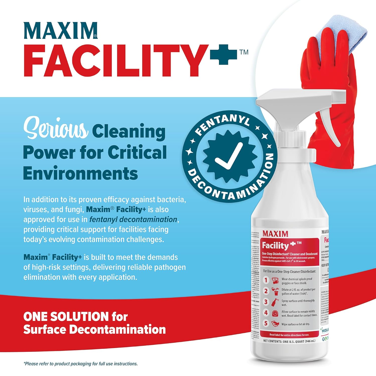 Midlab Maxim Facility Disinfectant Cleaner Deodorant 1 Quart Pack of 6