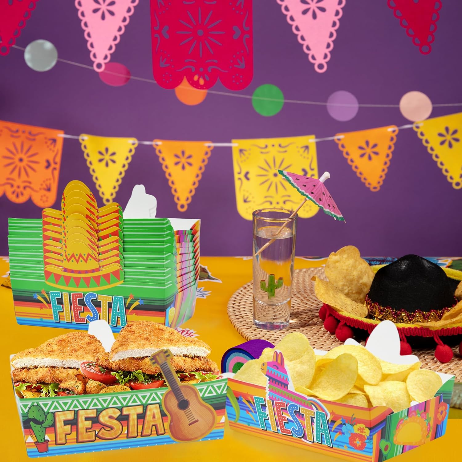 24 Pcs Mexican Theme Disposable Food Trays for Snacks and Parties
