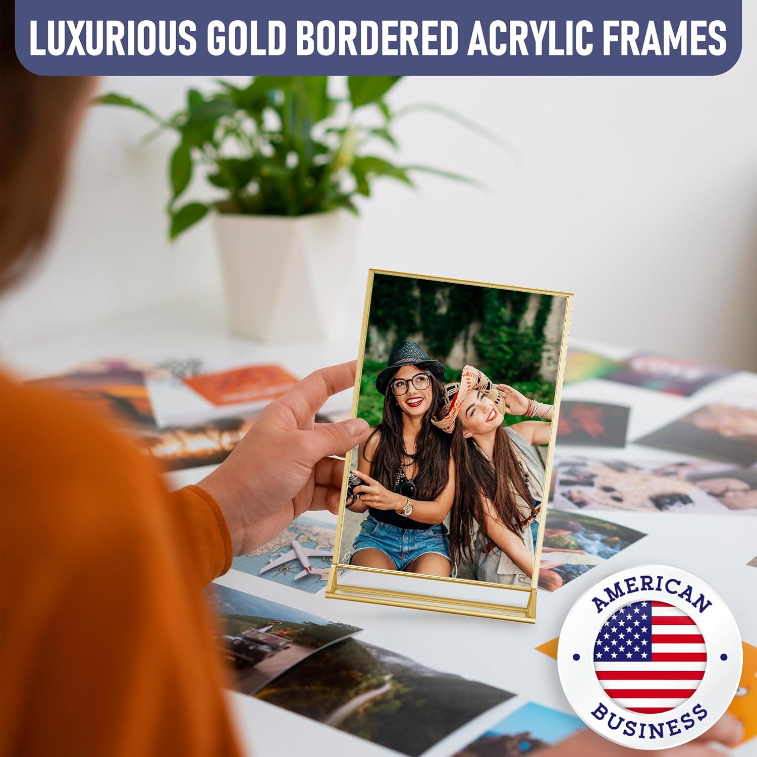 Gold Picture Frames Double-Sided 5x7 Clear Easel Stand 6-Pack