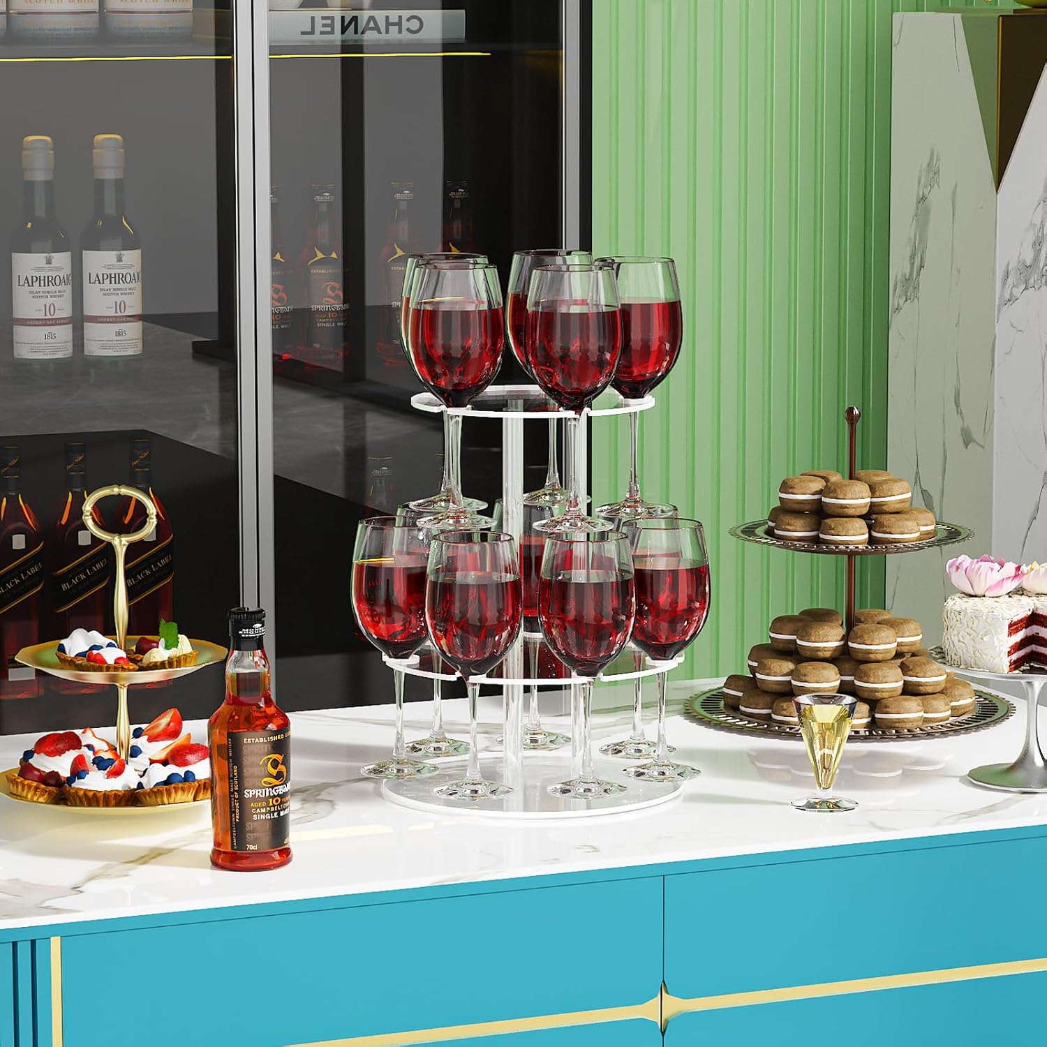 Laumffon Champagne Tower with 12 Slots 2 Tiers Display Stand
