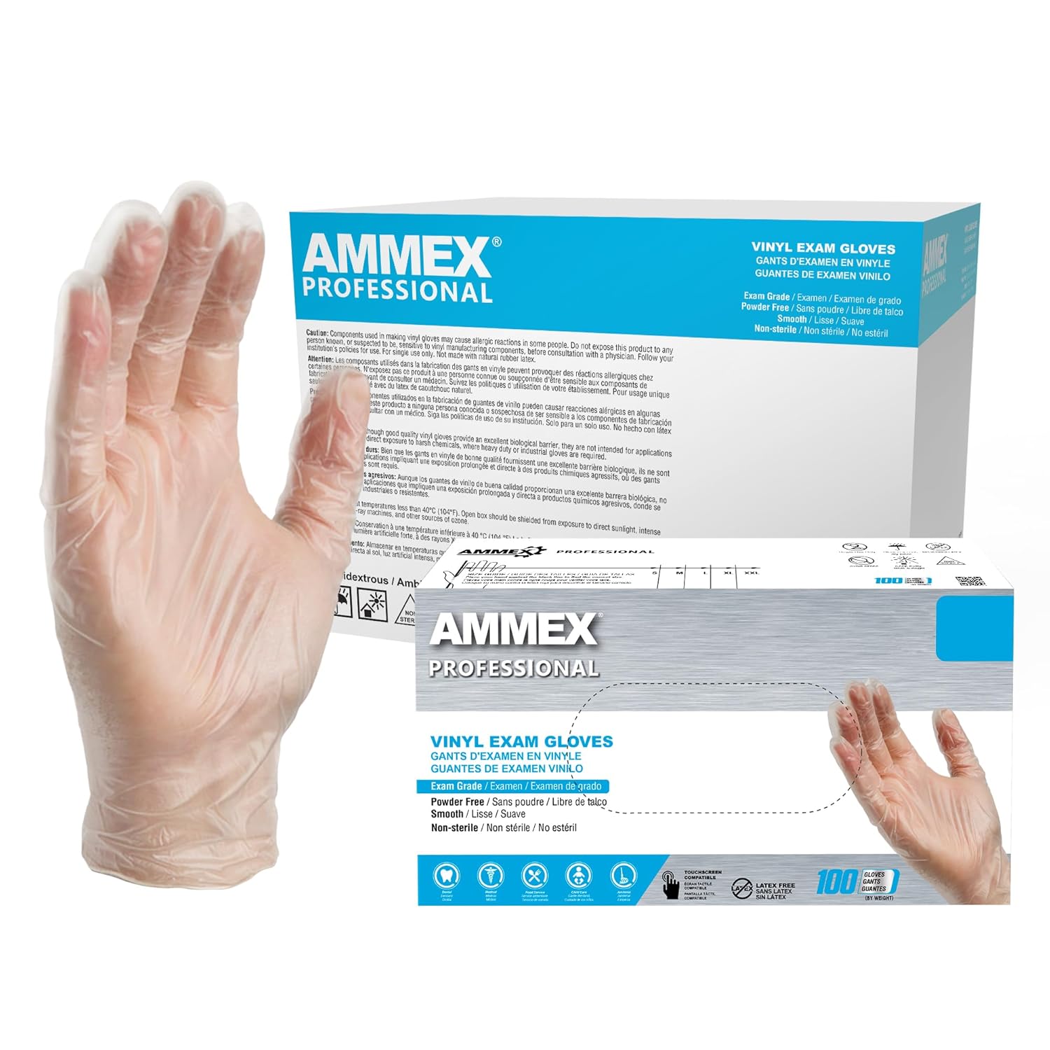 AMMEX Clear Vinyl Medical Gloves 3 Mil Case of 1000
