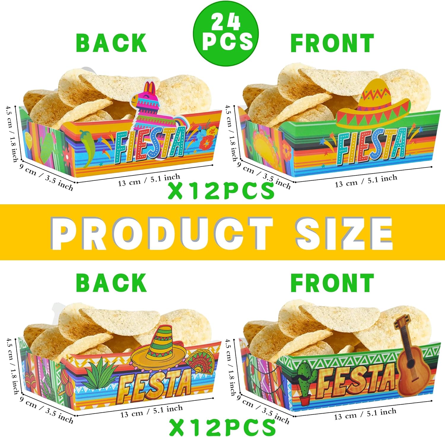 24 Pcs Mexican Theme Disposable Food Trays for Snacks and Parties