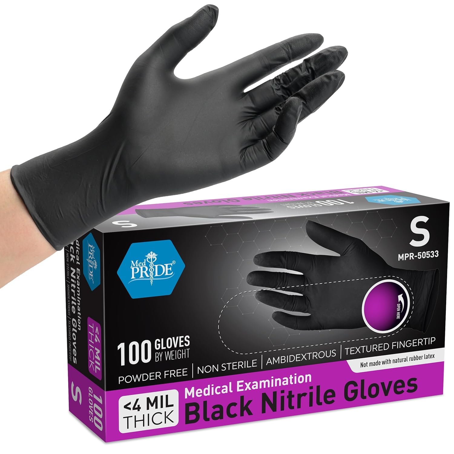 MED PRIDE Black Nitrile Gloves 5 Mil Non-Latex 100 Count