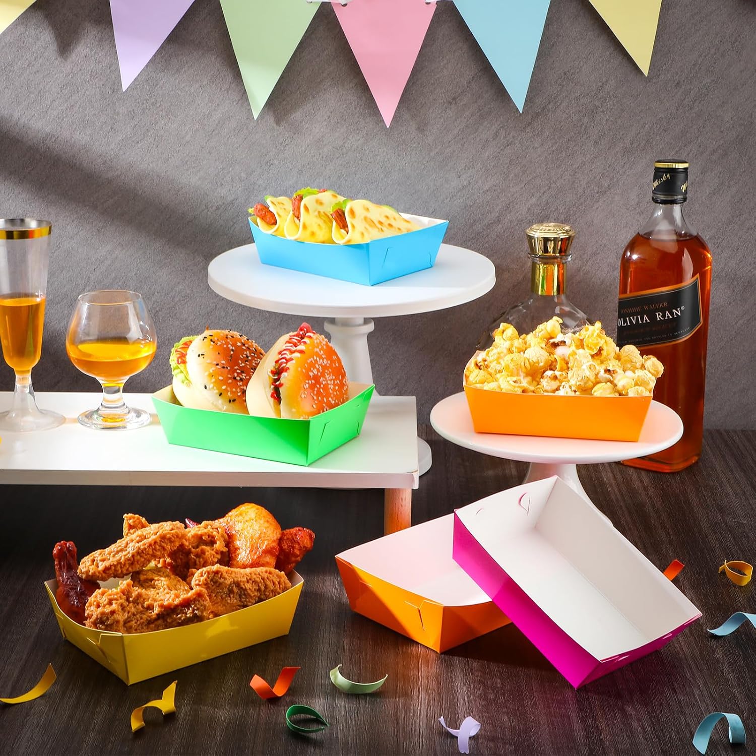 Hoolerry Neon Glow Food Trays 48 Pcs Party Supplies