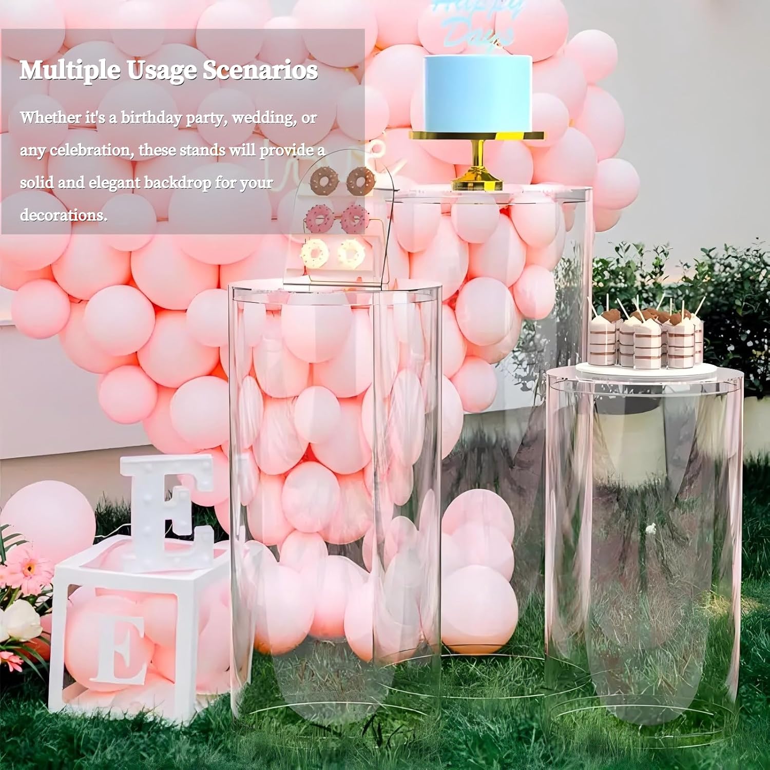 Clear Cylinder Display Stands 3Pcs for Party Decor