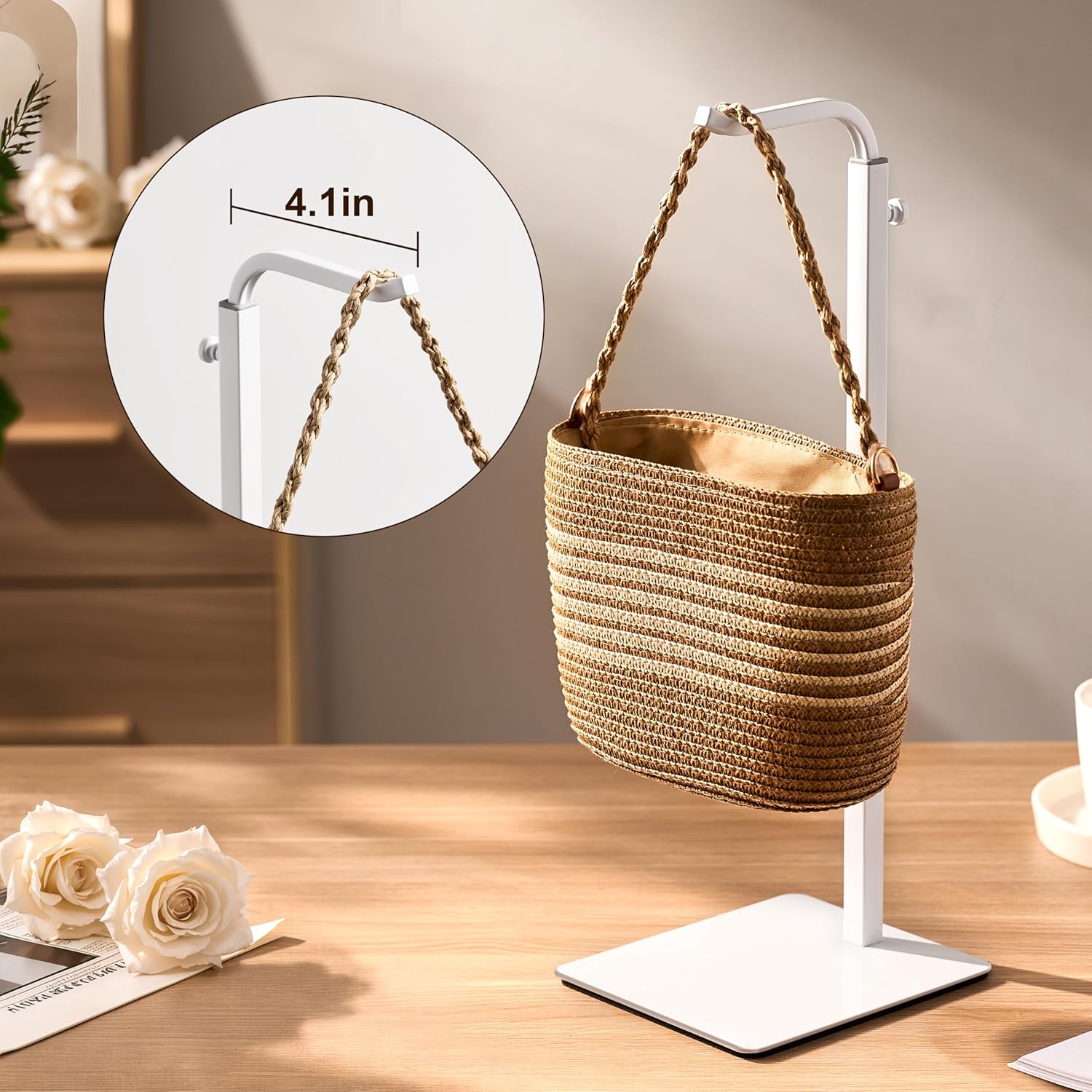 2 Pcs Purse Holder Handbag Display Stand Adjustable Hook Stand for Tabletop Closet Desk Retail Use White