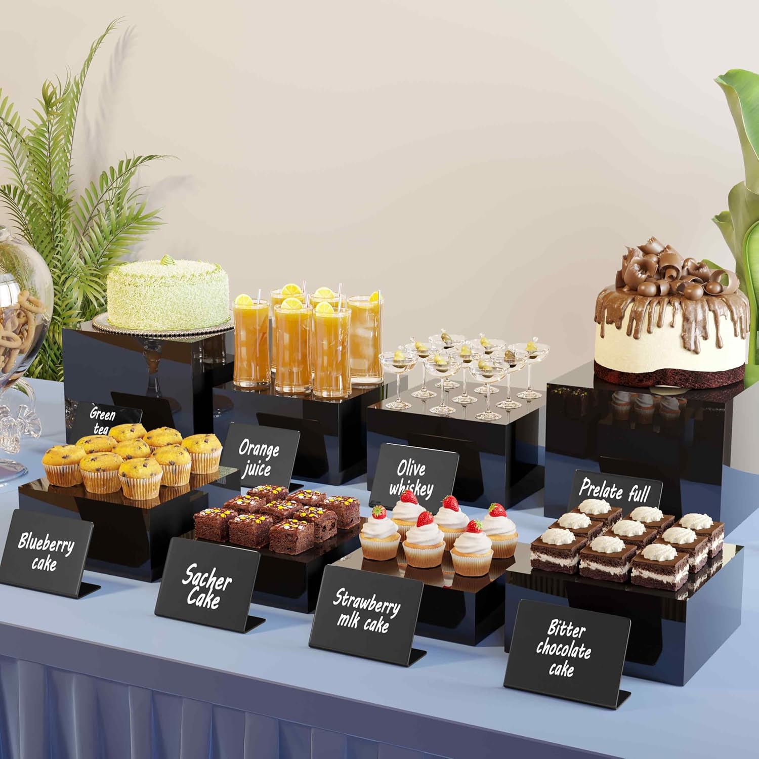 Neatsure 8PSC Buffet Risers Set Stackable Acrylic Display Stands for Food Desserts Jewelry and Collectibles