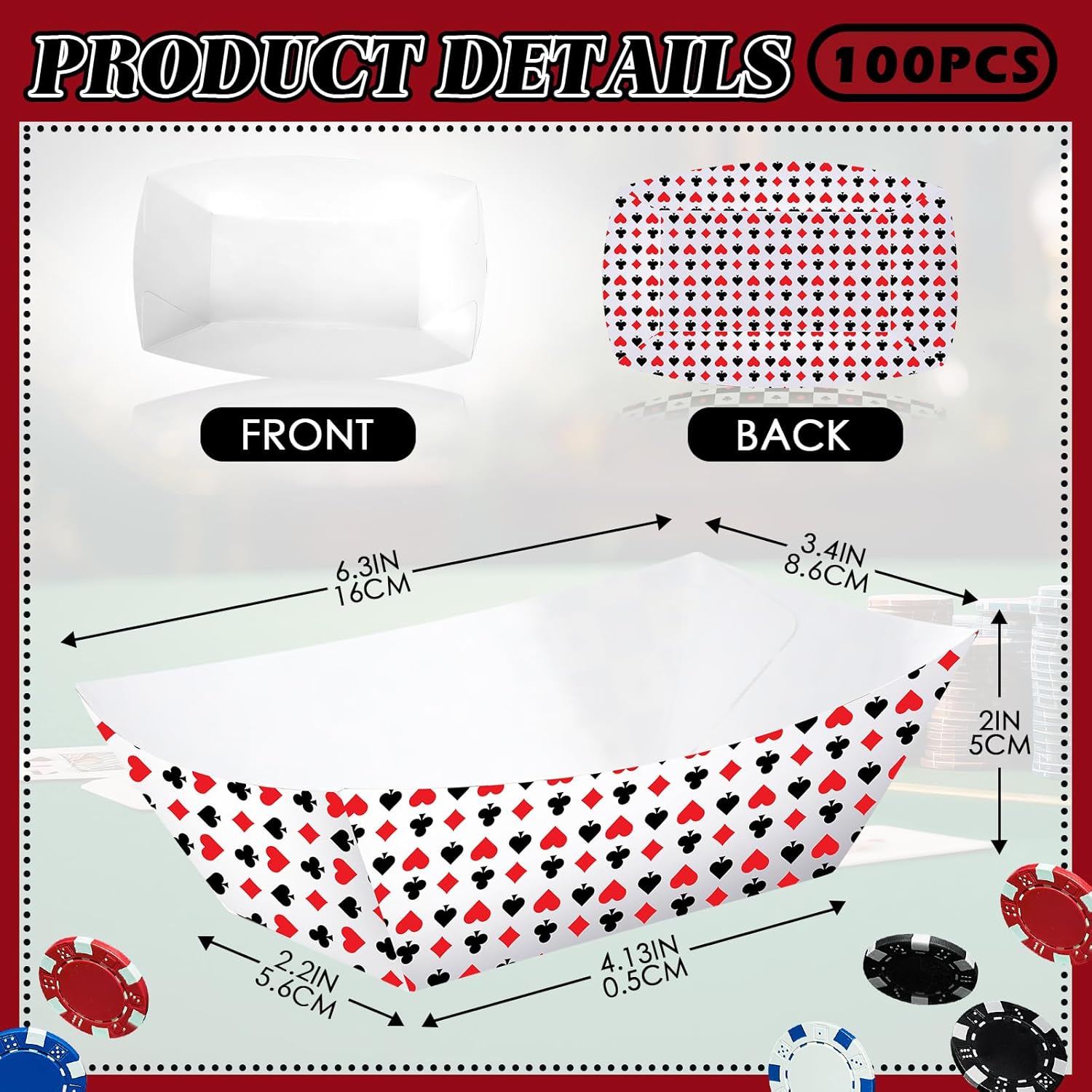 100pcs Casino Theme Paper Food Trays for Parties