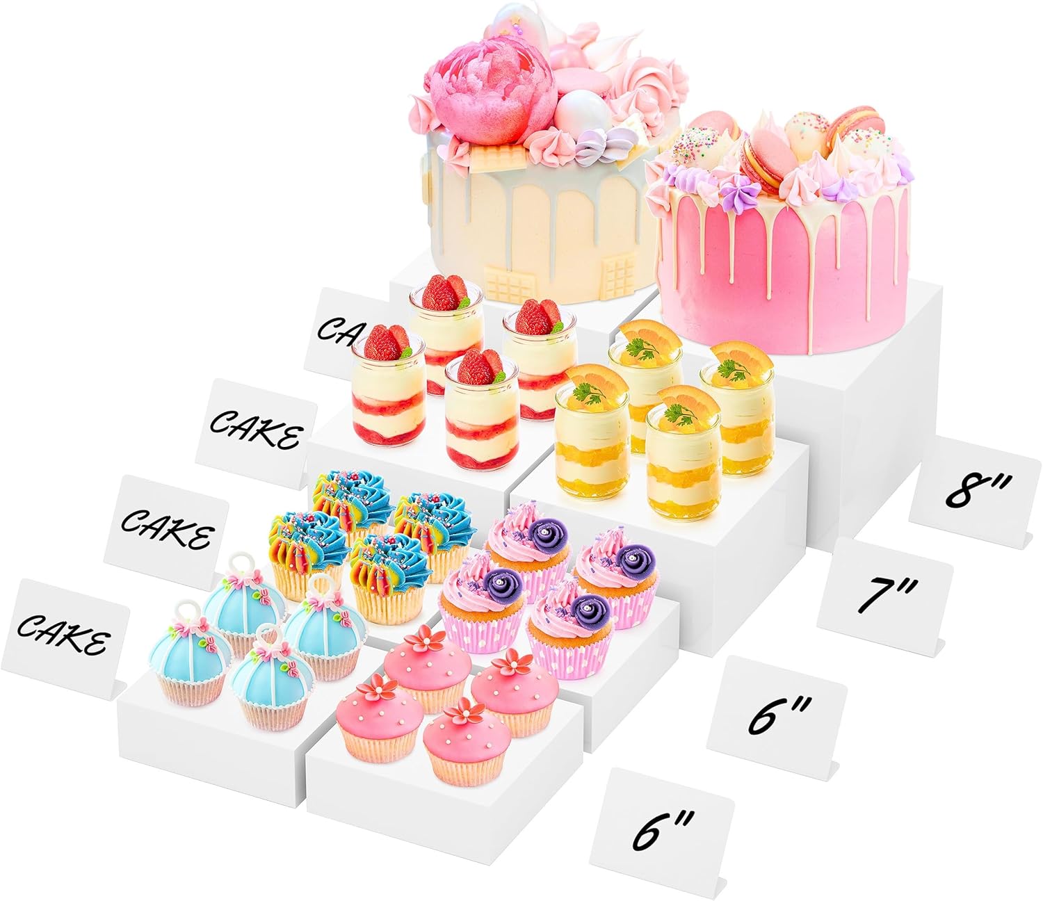 8 Buffet Risers with Mini Signs White Set of 8 Boxes