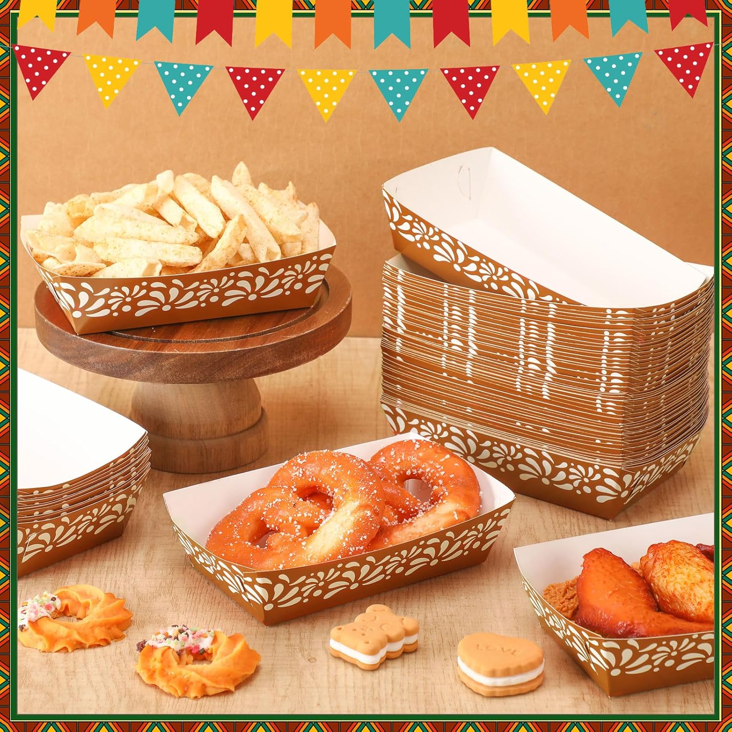 Zhehao 100 Pcs Mexican Nacho Snack Trays for Cinco de Mayo Parties