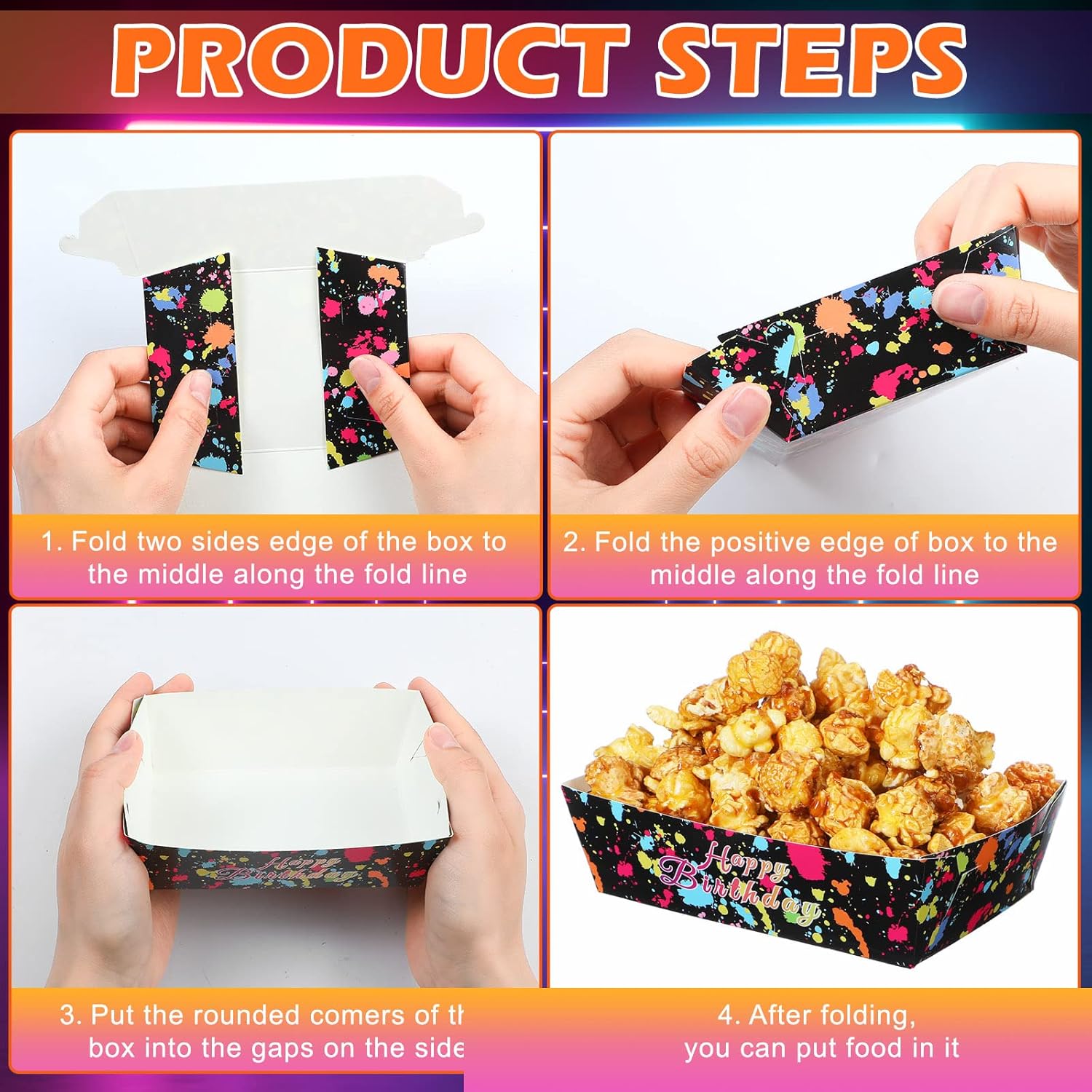 48 Pcs Neon Paper Food Trays for Glow Parties