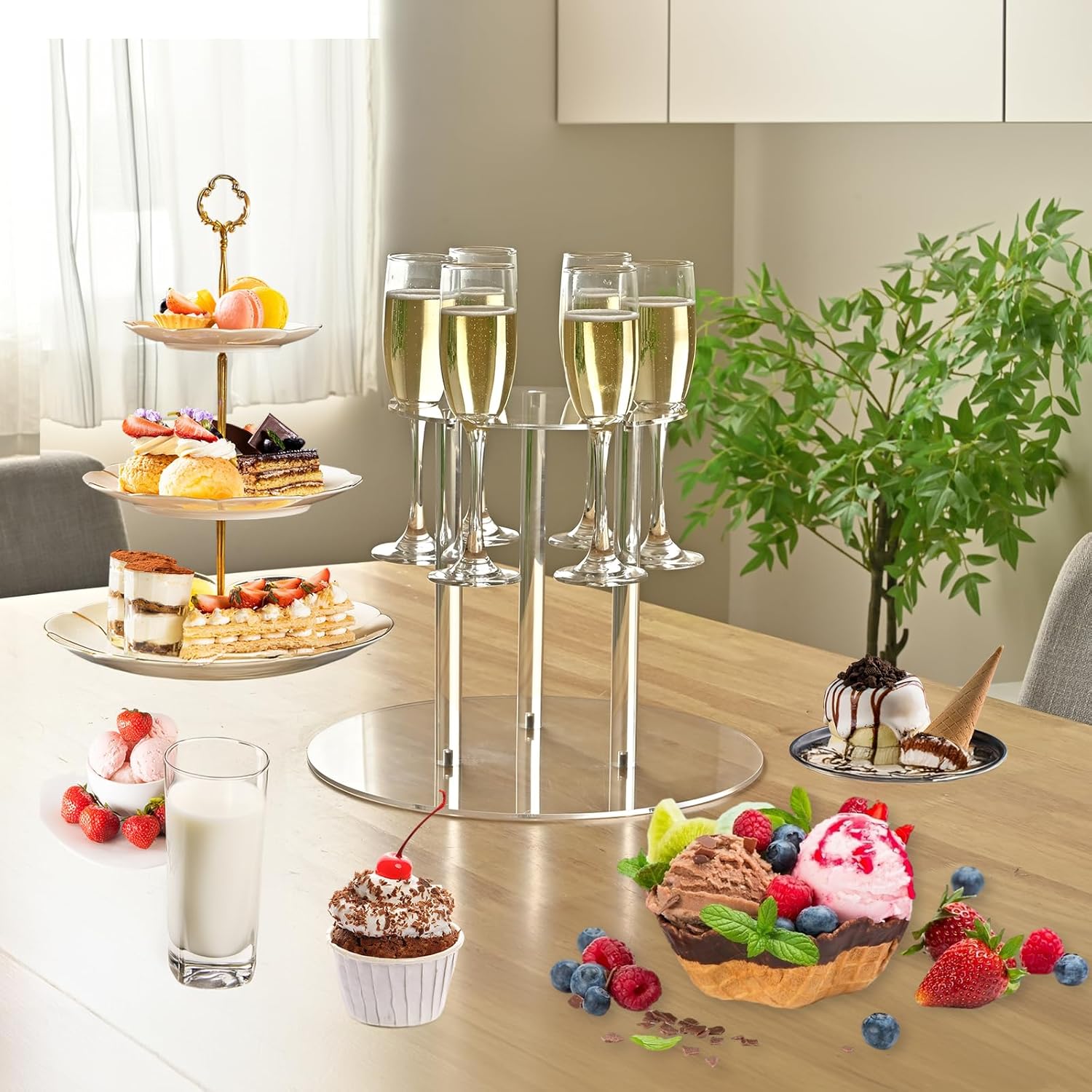 Laumffon Champagne Tower with 12 Slots 2 Tiers Display Stand
