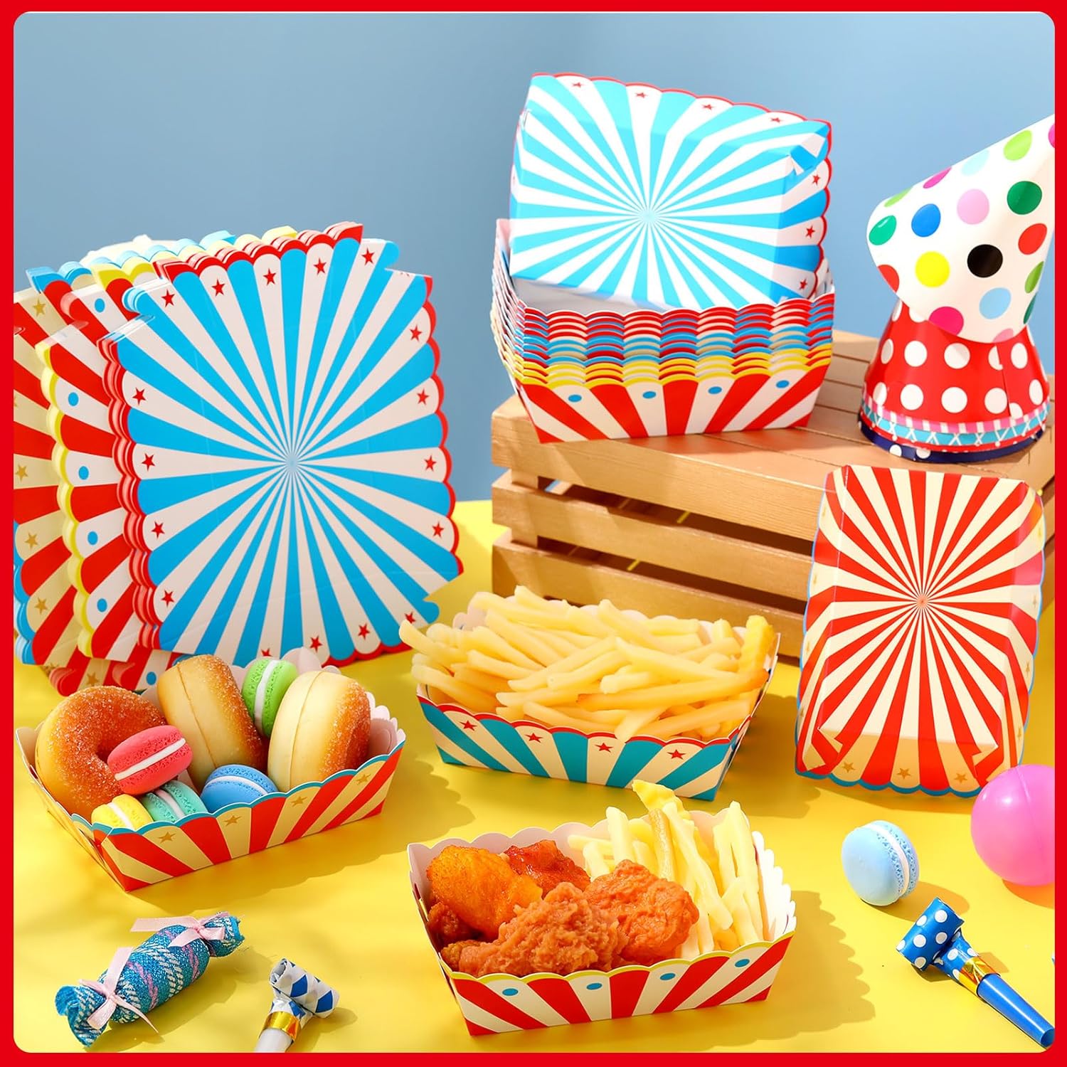 Honeydak 60 Pcs Carnival Food Trays with 3 Colors