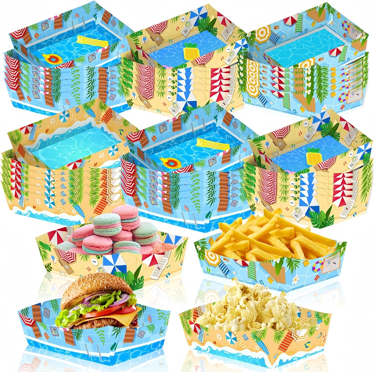 24 Pcs Hawaiian Style Paper Food Plates for Summer Pool Parties