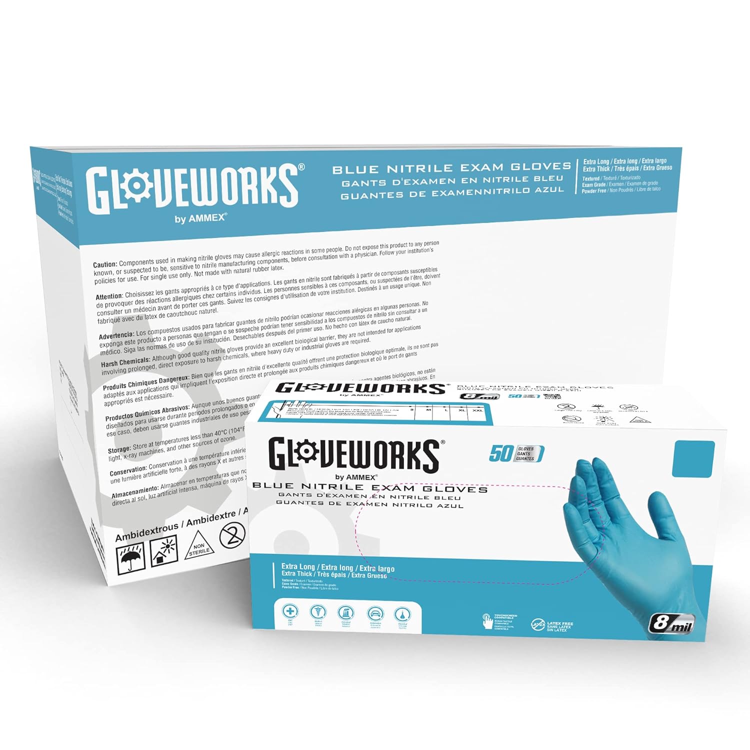 GLOVEPLUS HD Medical Blue Nitrile Gloves 8 Mil 12 Inches Case of 500