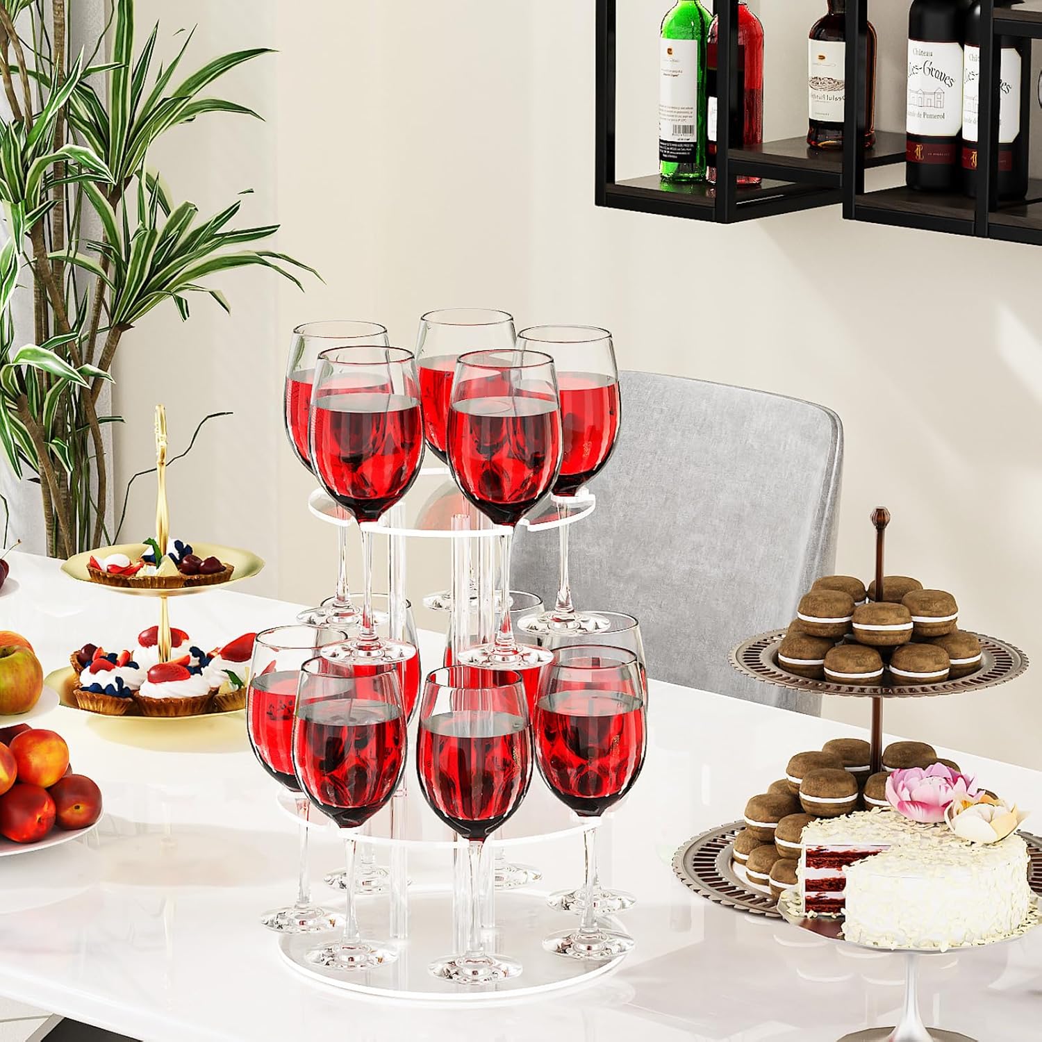 Laumffon Champagne Tower with 12 Slots 2 Tiers Display Stand