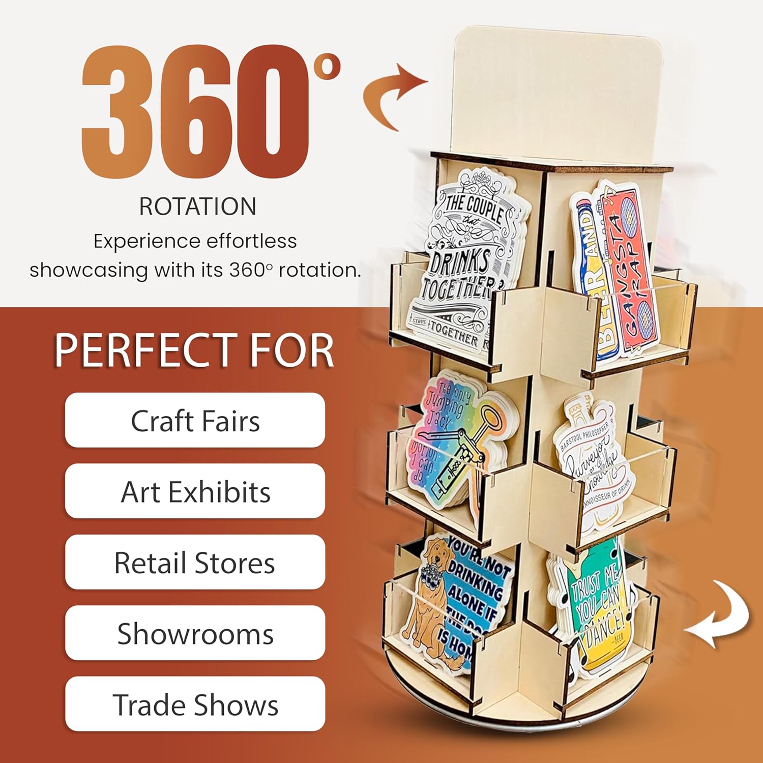 3 Tier Rotating Display Stand with 4-Sided Base