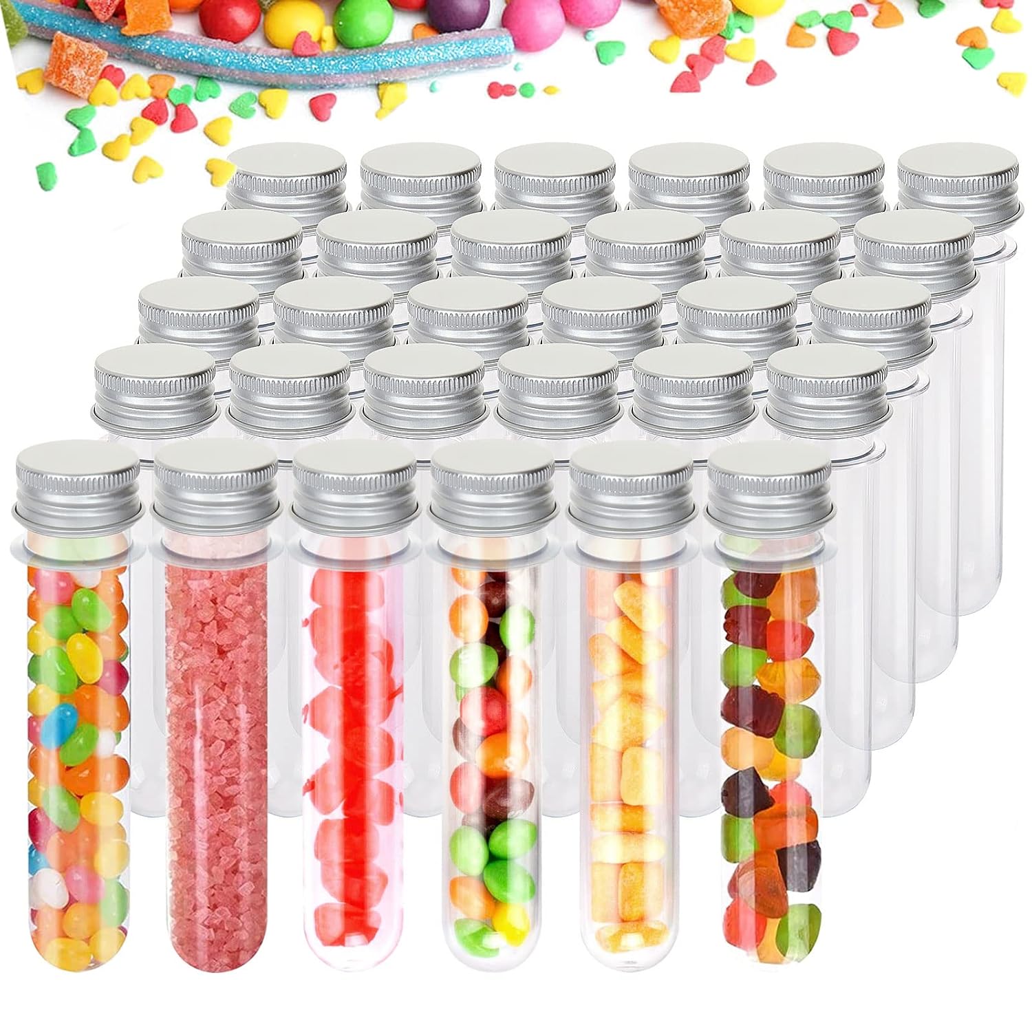 30 Pack 45 ML Plastic Test Tubes with Caps for Science Lab and Decor