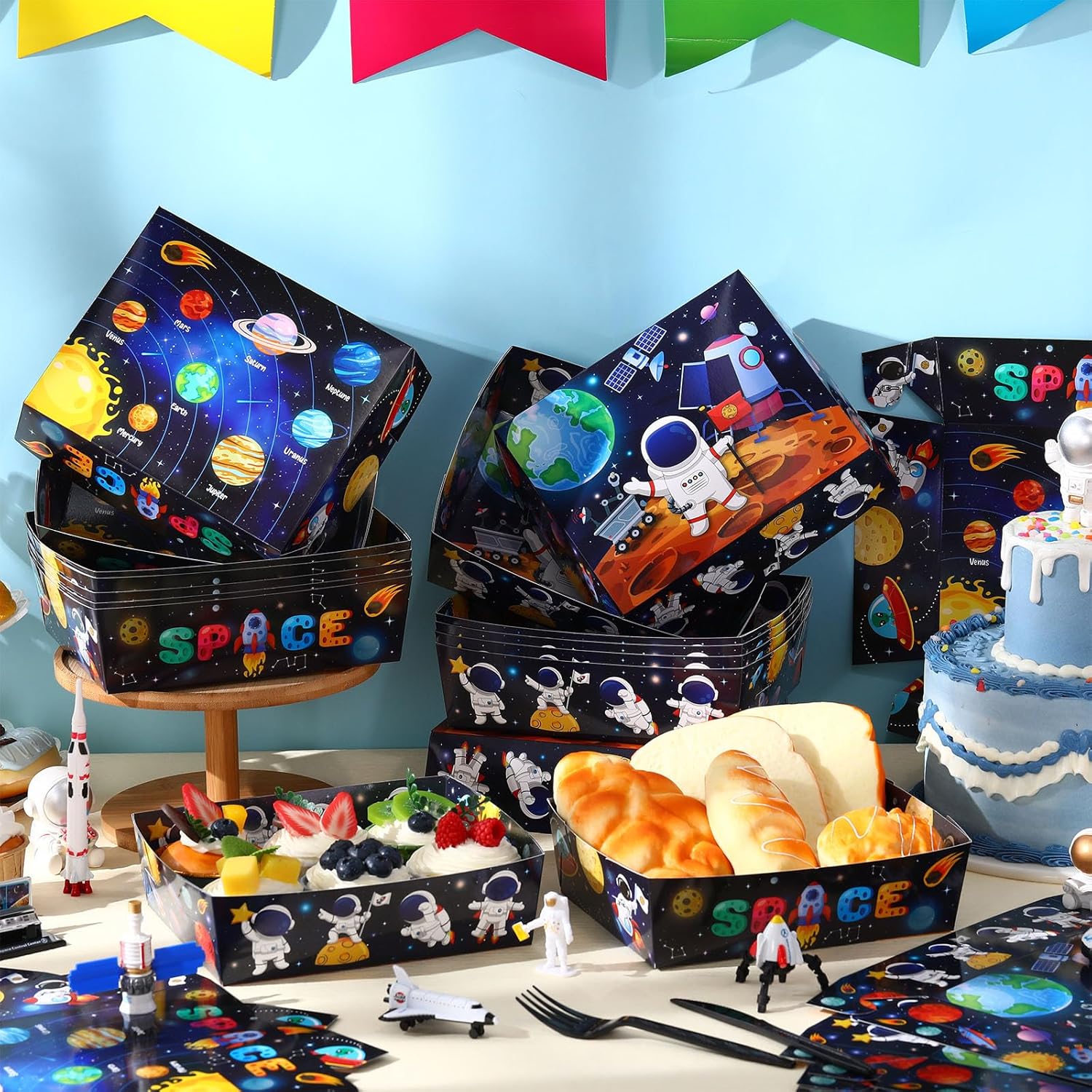 36 Pack Space Themed Food Trays for Kids and Parties