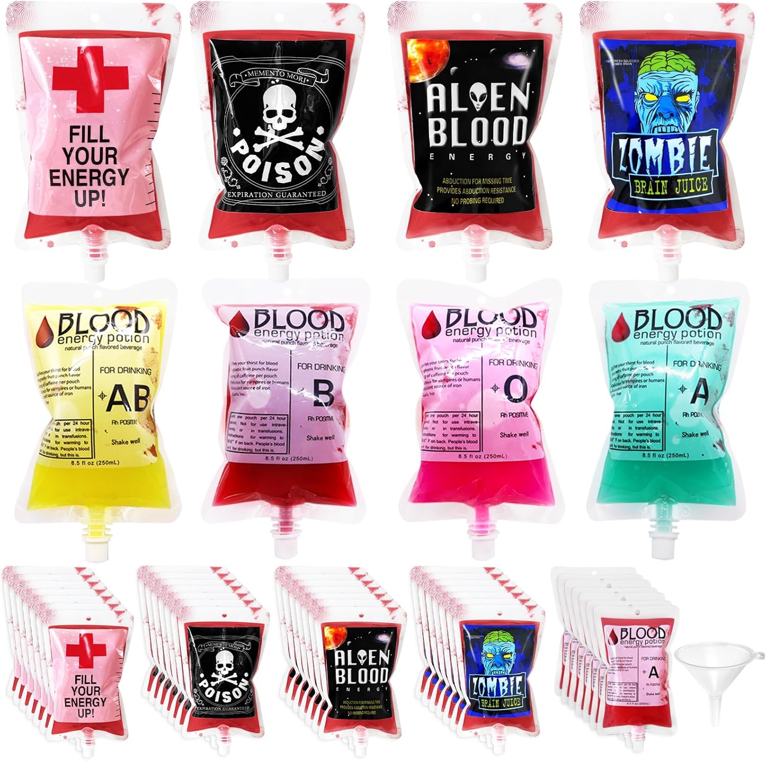 40 Pcs Halloween Blood Bags for Drinks Reusable with Funnel