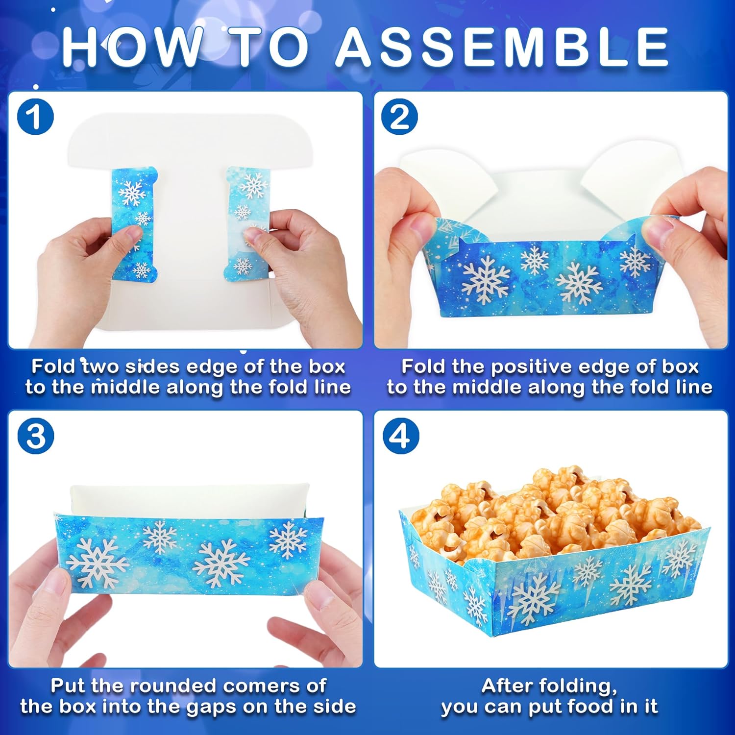 24Pcs Snowflake Paper Food Trays for Winter Wonderland Parties