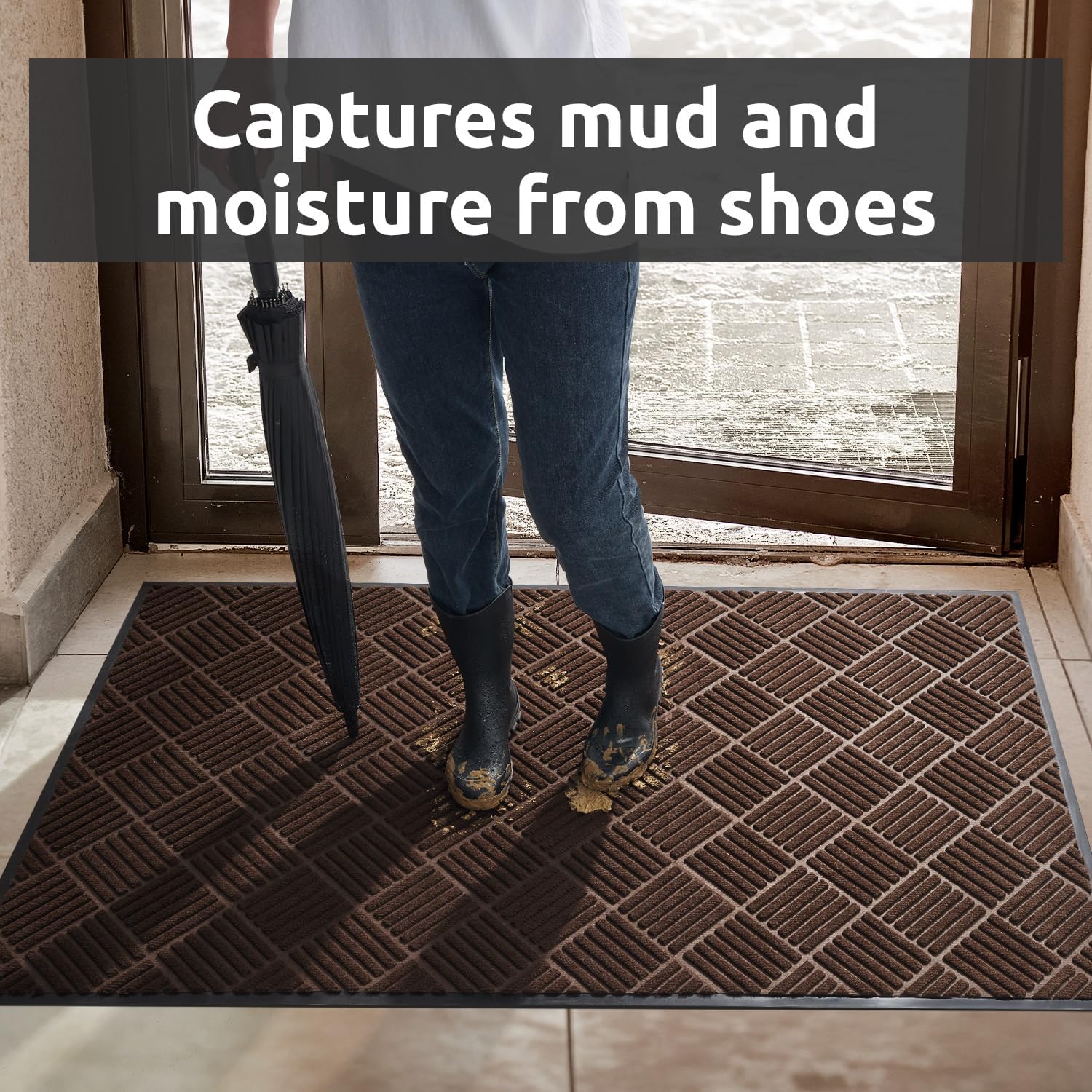 COCOER Heavy Duty Entryway Floor Mat 3 X 5 Brown