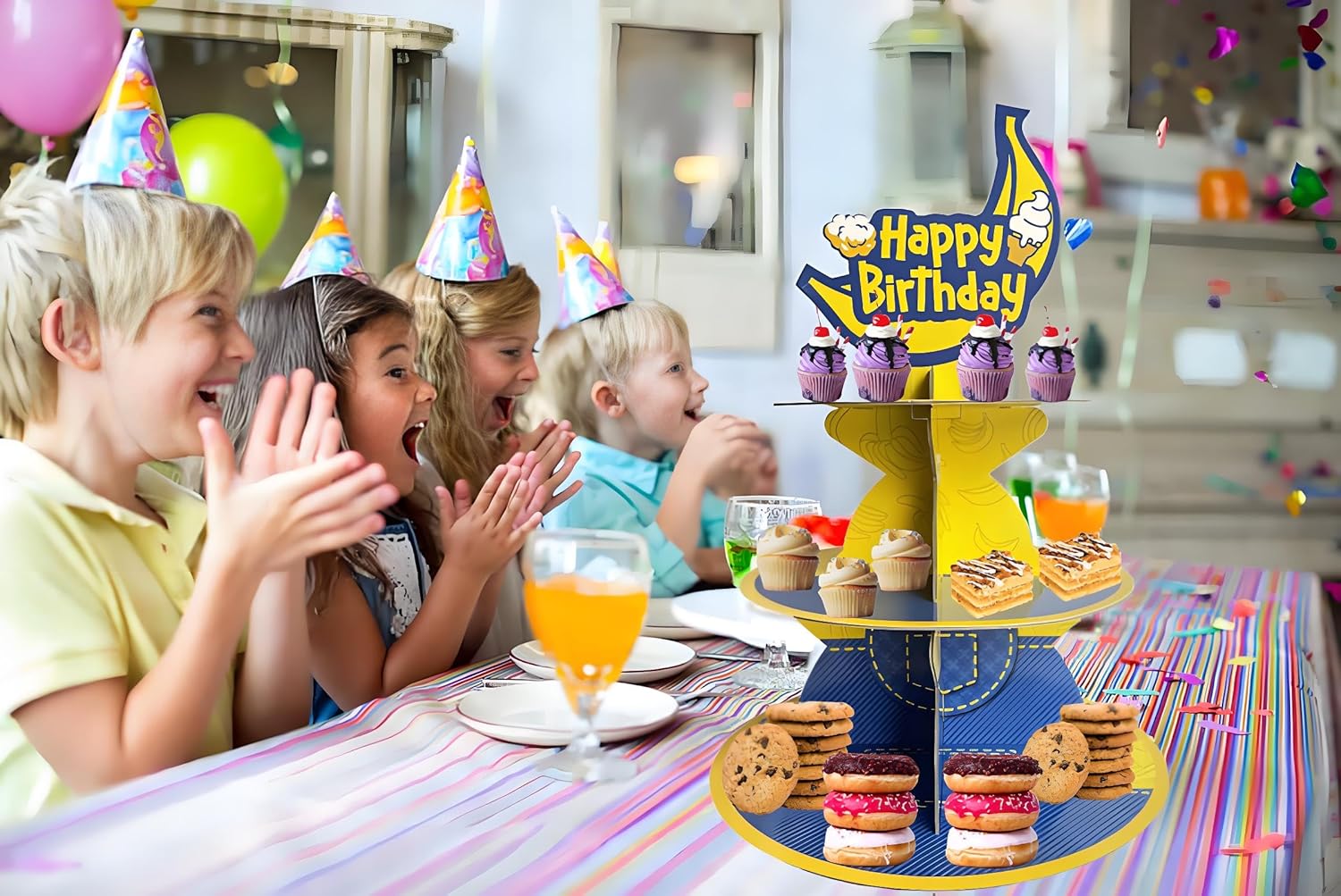 Cartoon Yellow 3-Tier Cupcake Stand for Birthday Party