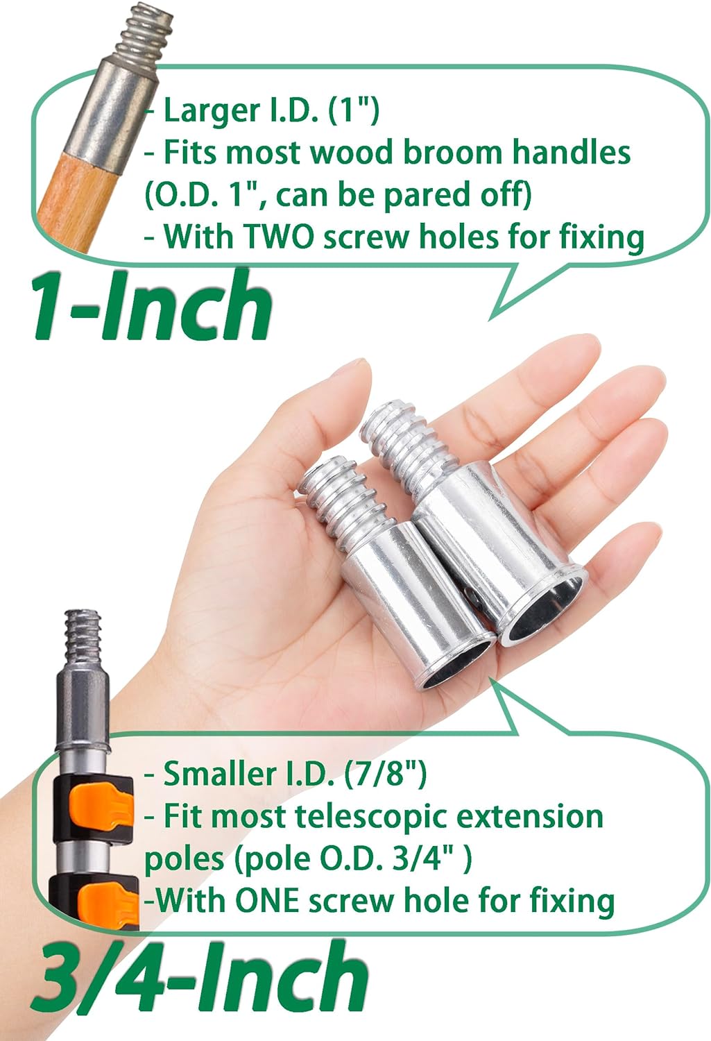 2-Pack 1 Inch Threaded Tips for Broom Handle Repair