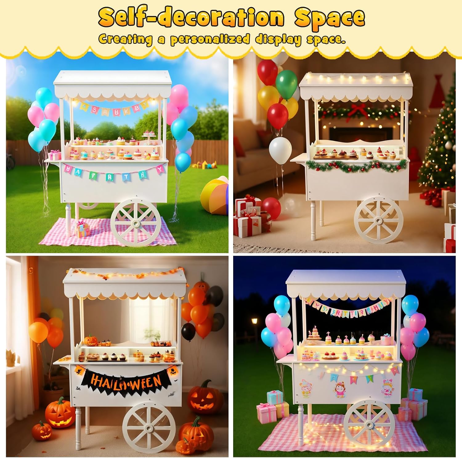 7FT Candy Cart Display Stand with Decorated Wheels
