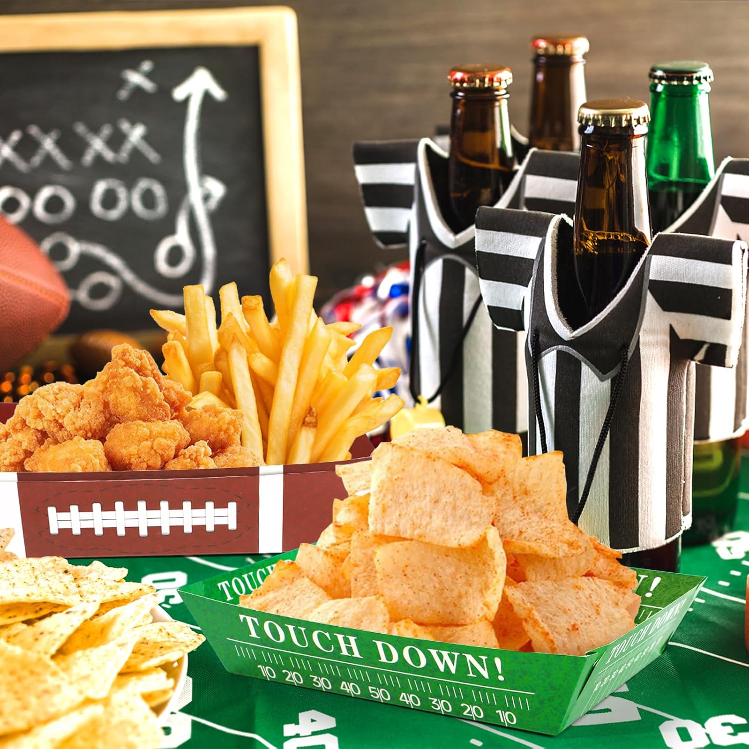 50Pcs Football Party Plates with 2 Patterns 5lb Serving Trays Football Decor for Gameday Birthday and Tailgate Parties