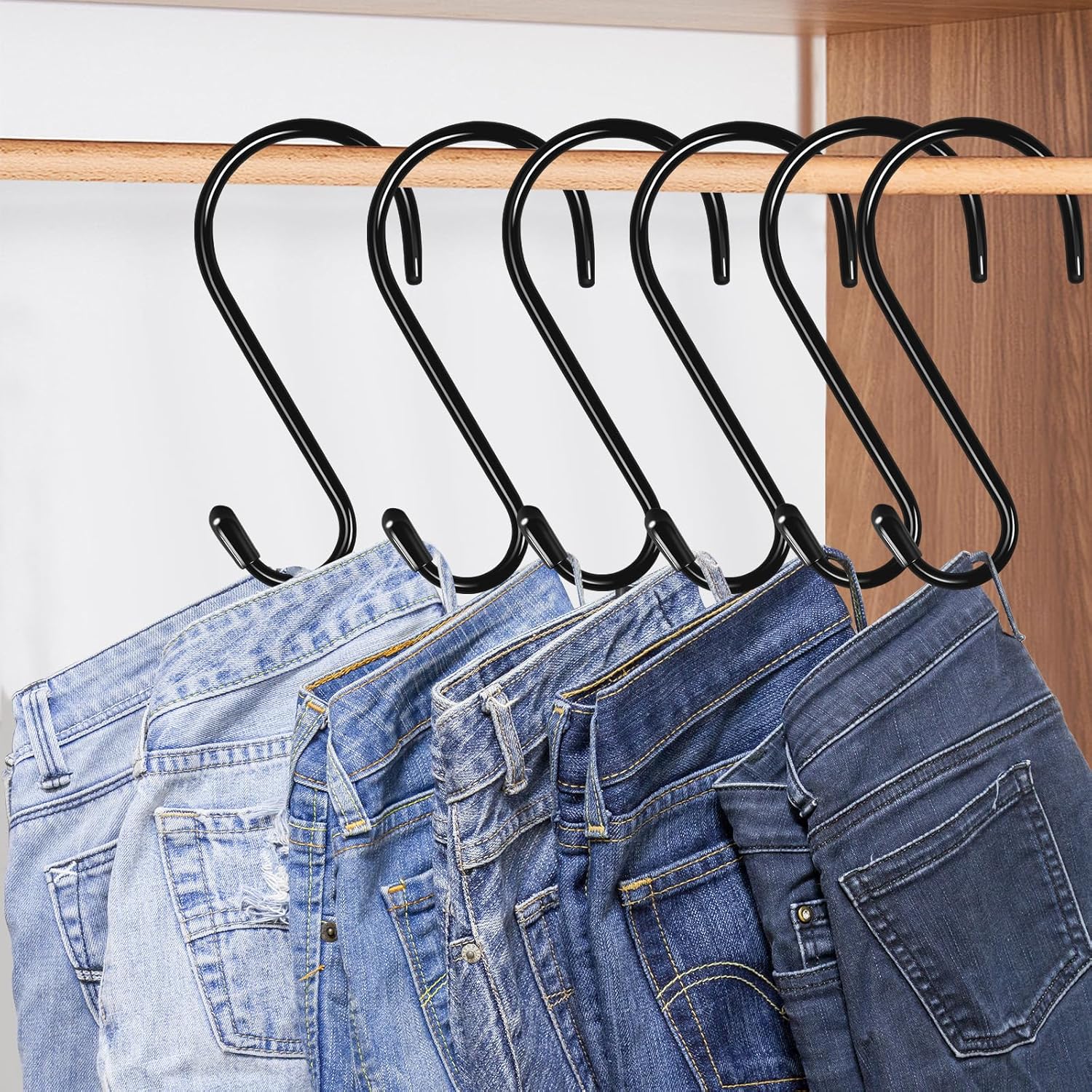 6 Pack Heavy Duty S Hooks with Vinyl Coating 6 Inch S Hooks for Hanging Kitchen Pans Clothes Bags Plants Hats Black