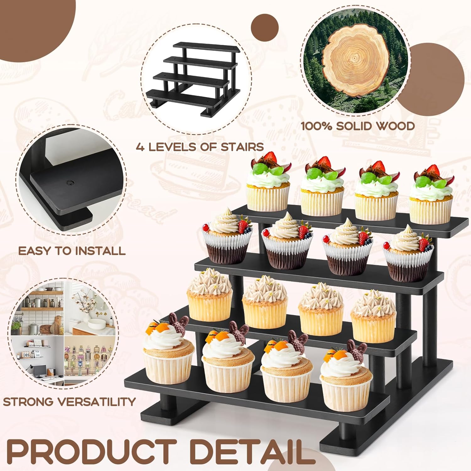 Lzhevsk Wooden Display Riser Stand 4 Tier Black