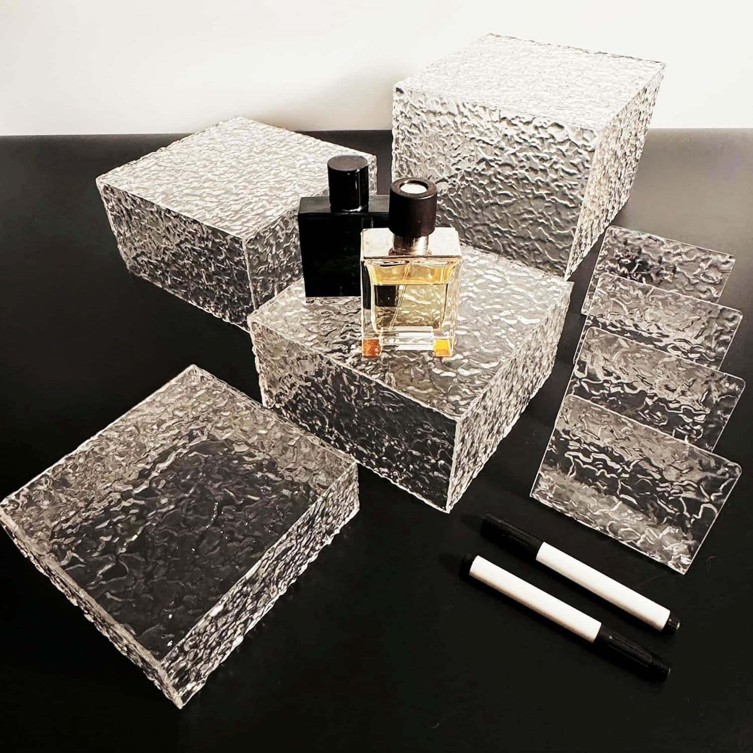 4PCS Acrylic Buffet Risers with Mini Signs Display Stand