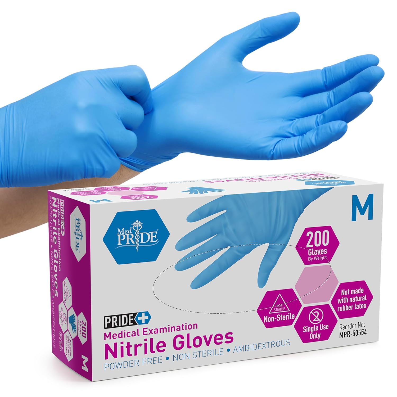 Medpride Medical Nitrile Gloves Medium Box 200 Blue