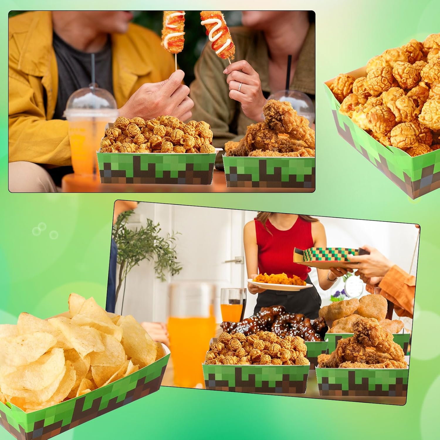 24pcs Miner Theme Food Trays Waterproof Greaseproof Brown Green Party Serving Displayware