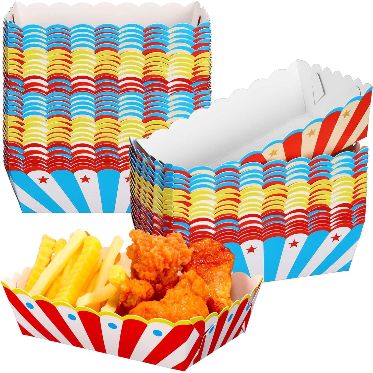 Honeydak 60 Pcs Carnival Food Trays with 3 Colors