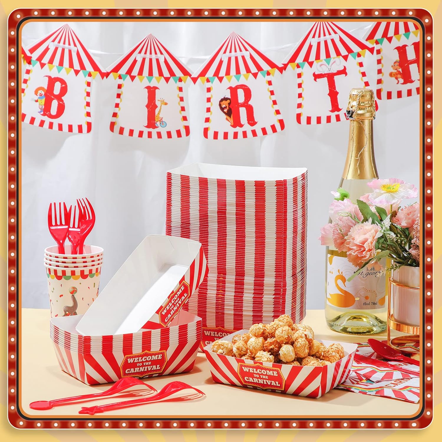 200 Piece Carnival Theme Serving Trays for Parties