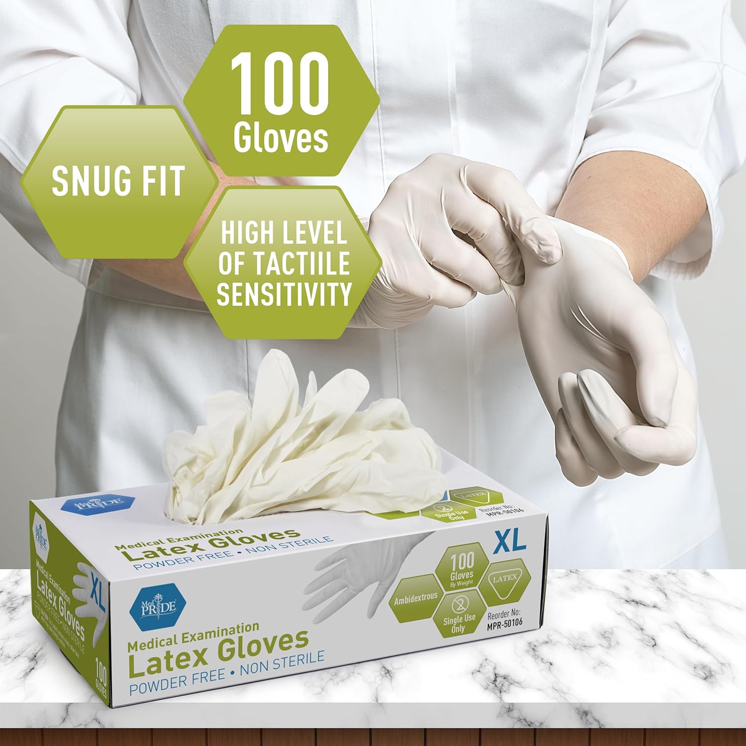 MED PRIDE Medical Latex Gloves X-Large 100 Count