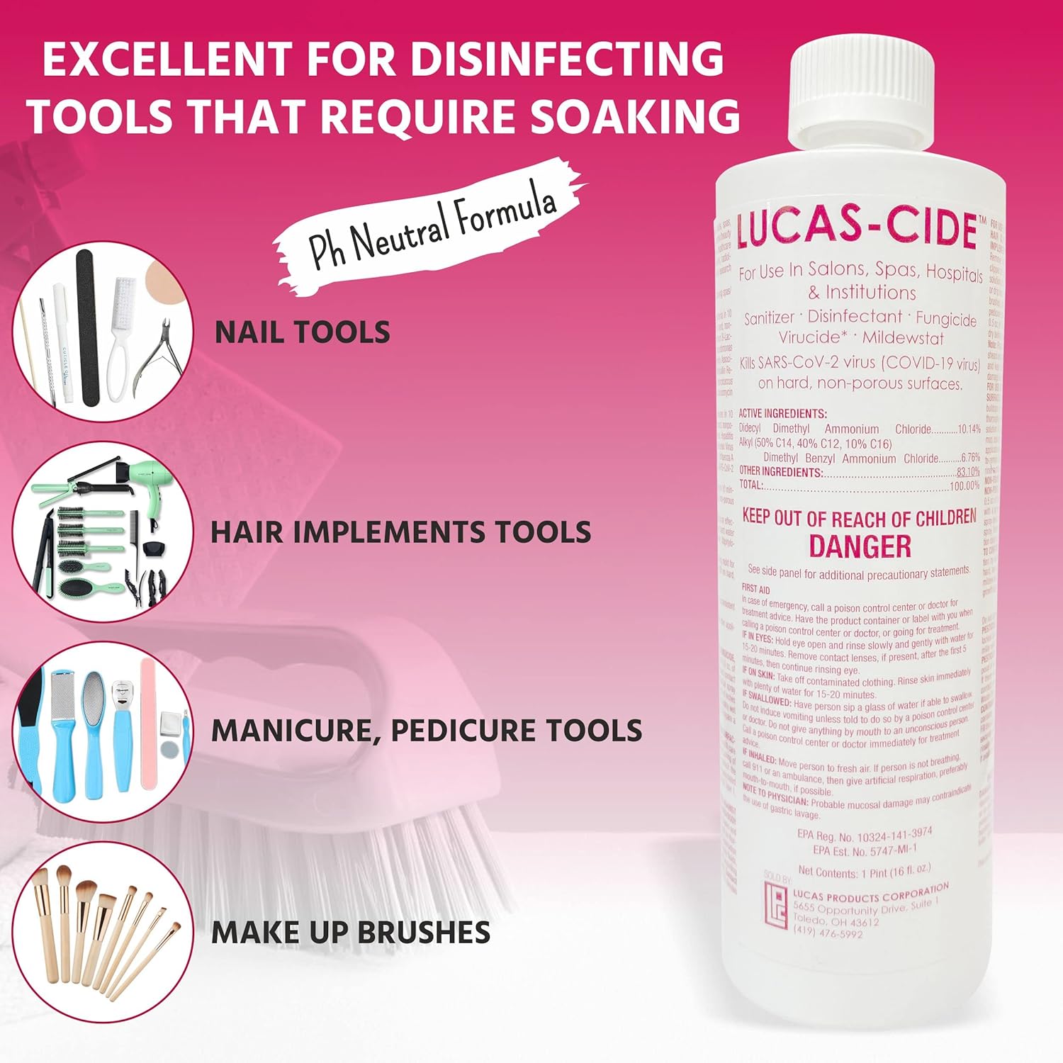 LUCAS-CIDE Pink Disinfectant Surface Sanitizer 16 oz