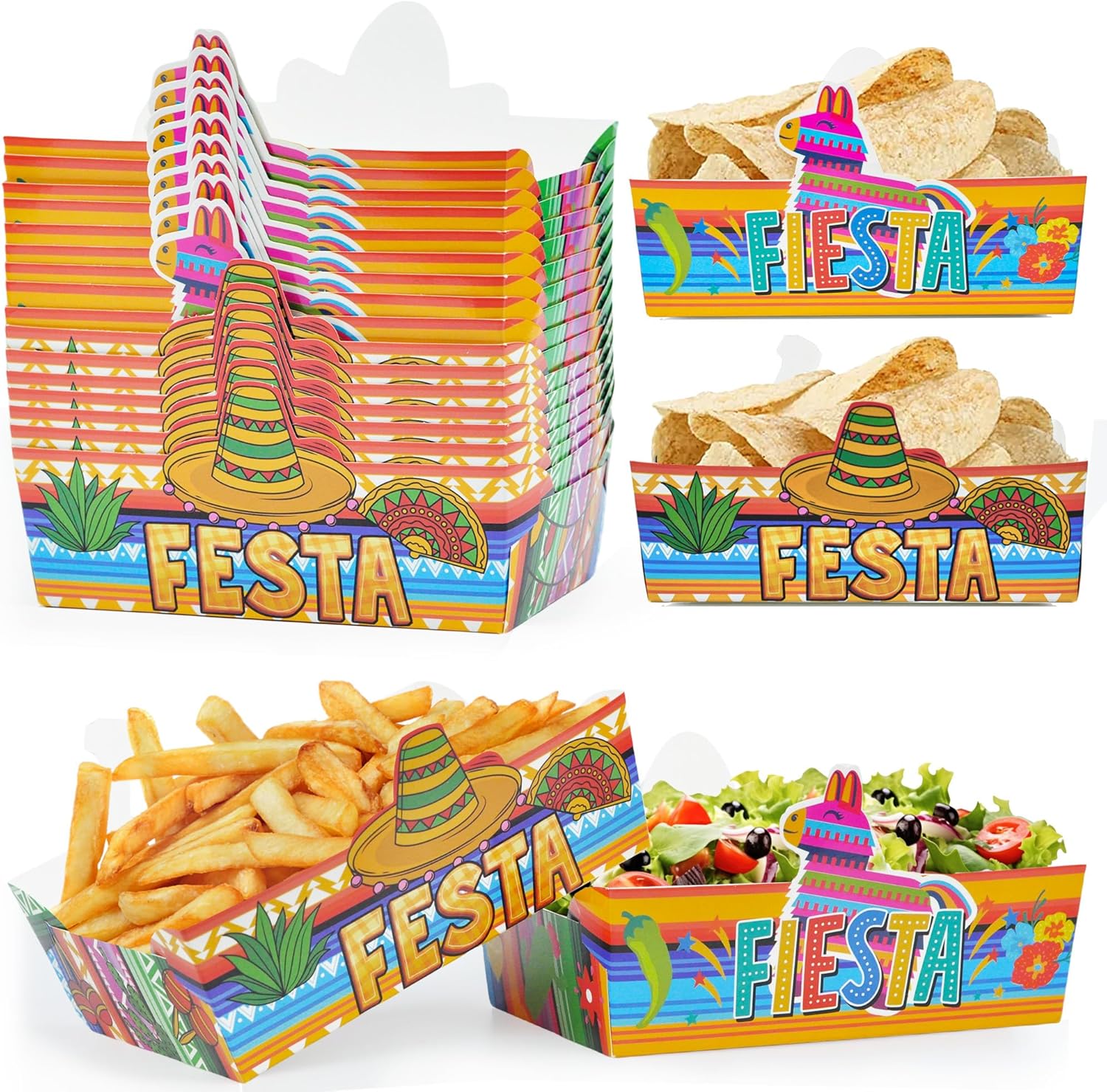 24 Pcs Mexican Theme Disposable Food Trays for Snacks and Parties