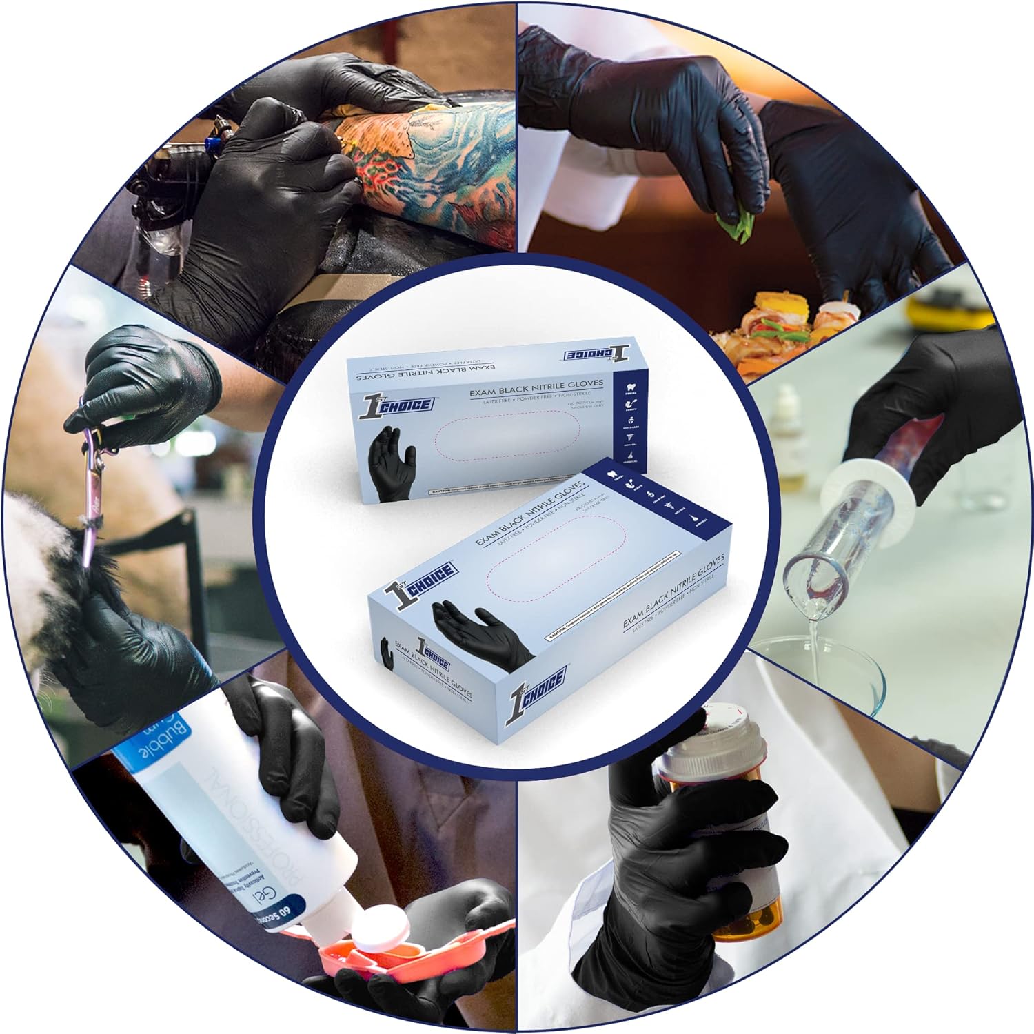 1st Choice Black Nitrile Exam Gloves 3mil Large Box of 100