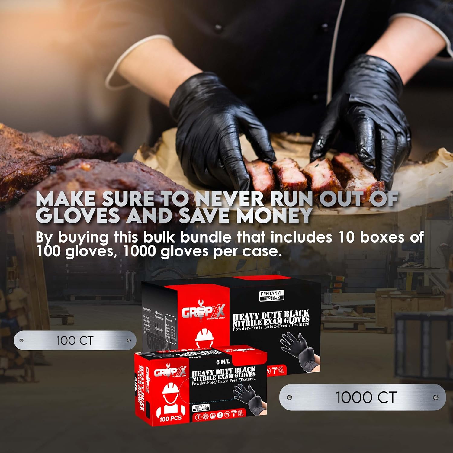 Heavy Duty 6 Mil Black Nitrile Gloves - Bulk Case of 1000