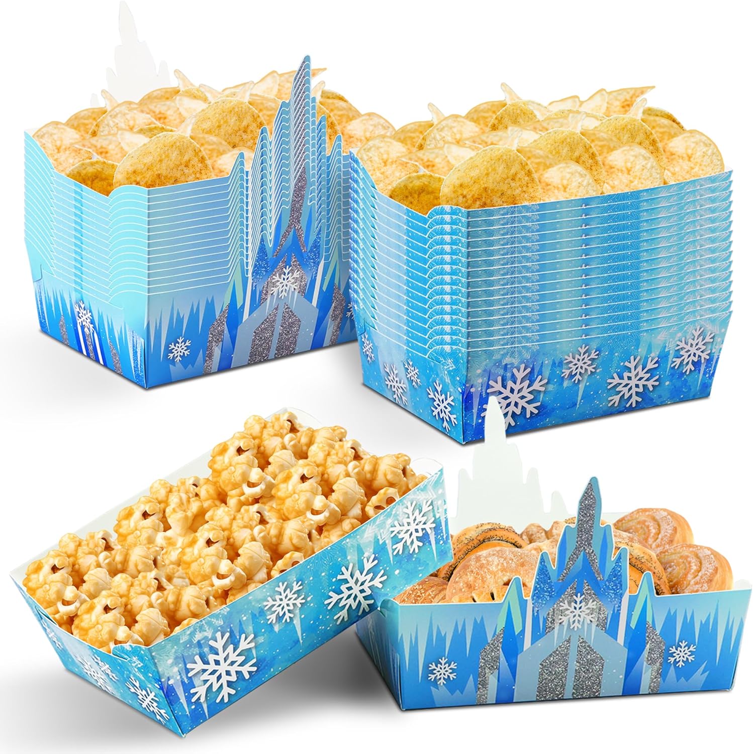 24Pcs Snowflake Paper Food Trays for Winter Wonderland Parties