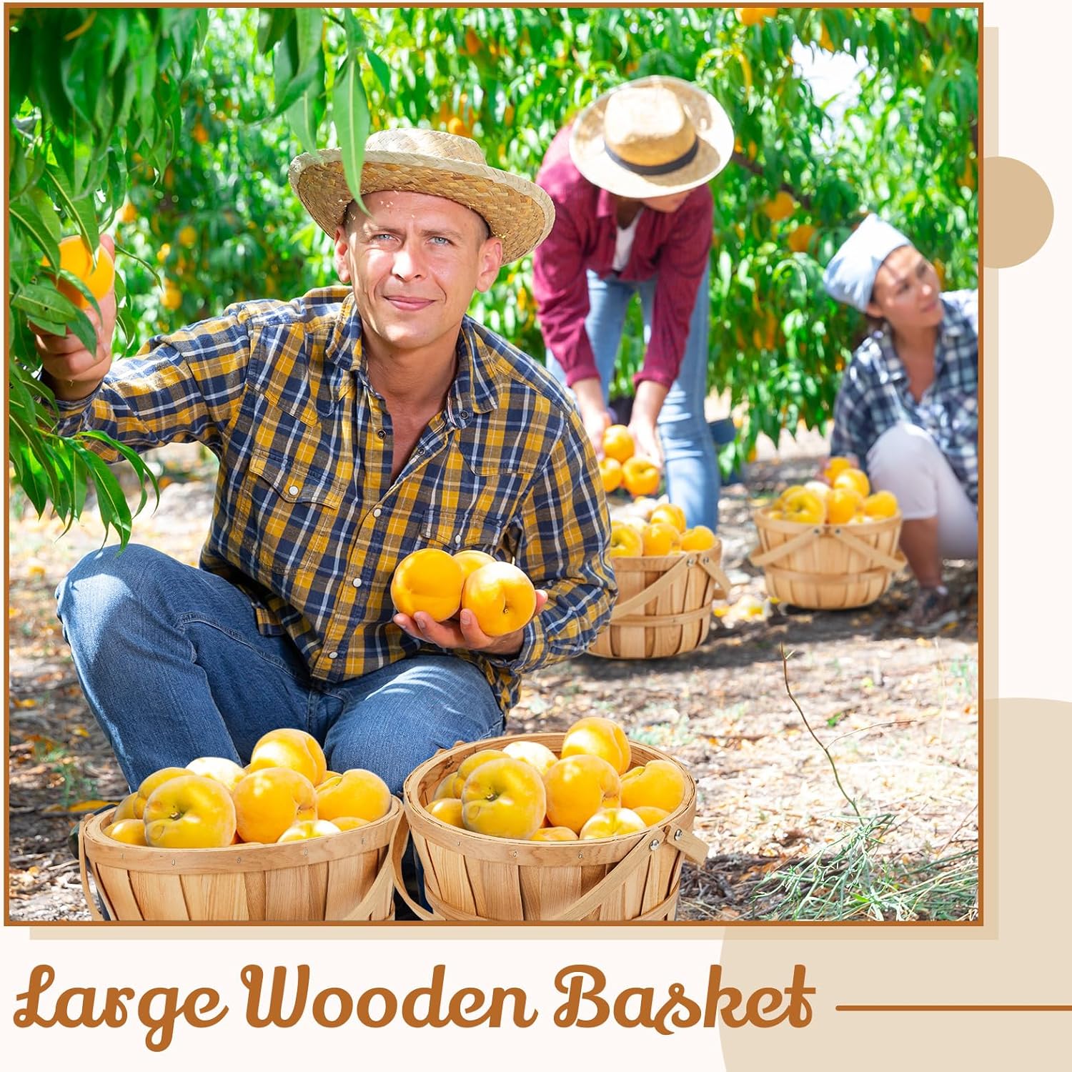 Marsui 16 Pcs Large Wooden Apple Basket 11x65 Wicker Fruit Bushel Baskets with Handle