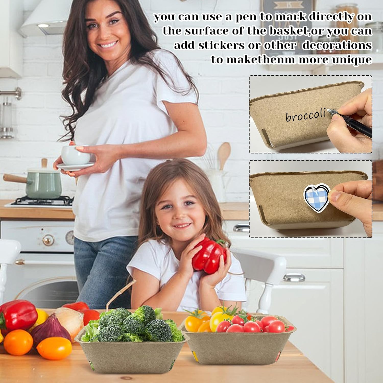 Rainmae 30 Pack Large Berry Pulp Fiber Baskets for Fruit and Vegetable Display