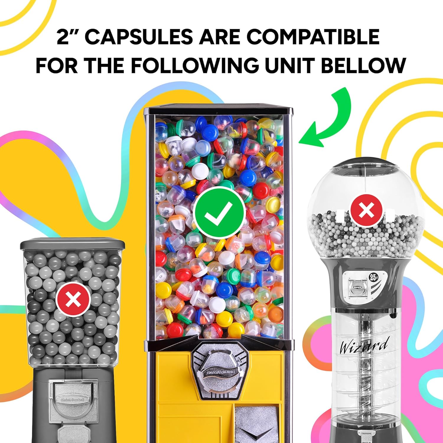 2 Inch Empty Colored Round Capsules 50 Pcs Bulk 7 Colors