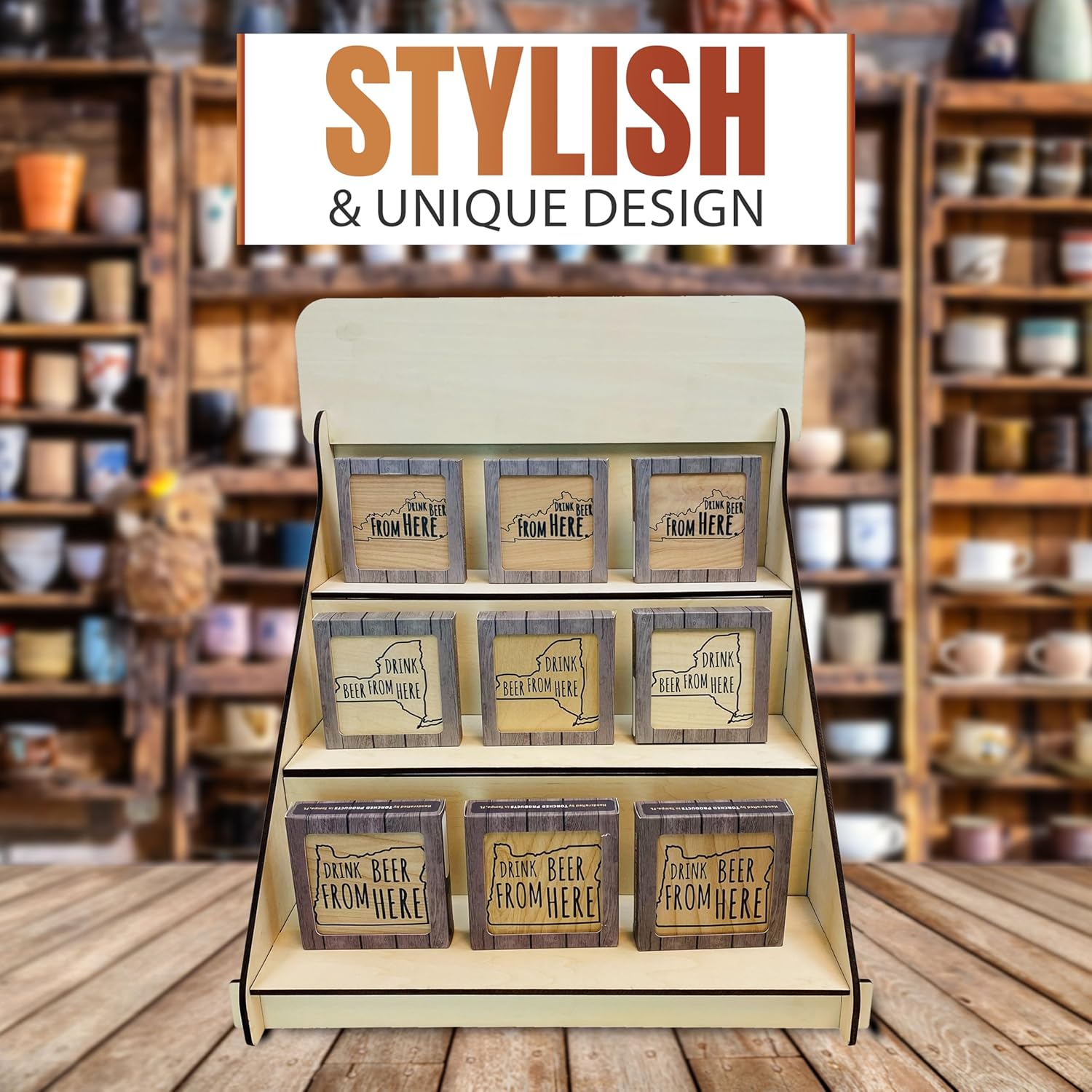 Wooden Retail Table Display Stand 3 Step Riser