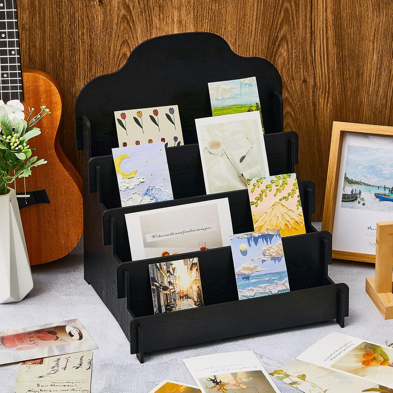 Barydat 4 Tier Wooden Display Stand for Greeting Cards Postcards Brochures Jewelry