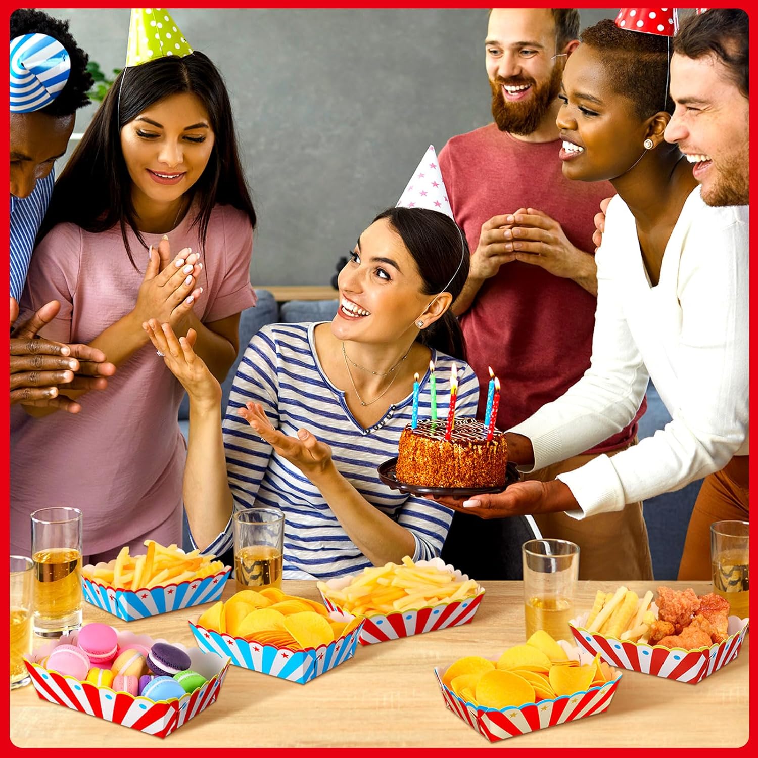 Honeydak 60 Pcs Carnival Food Trays with 3 Colors