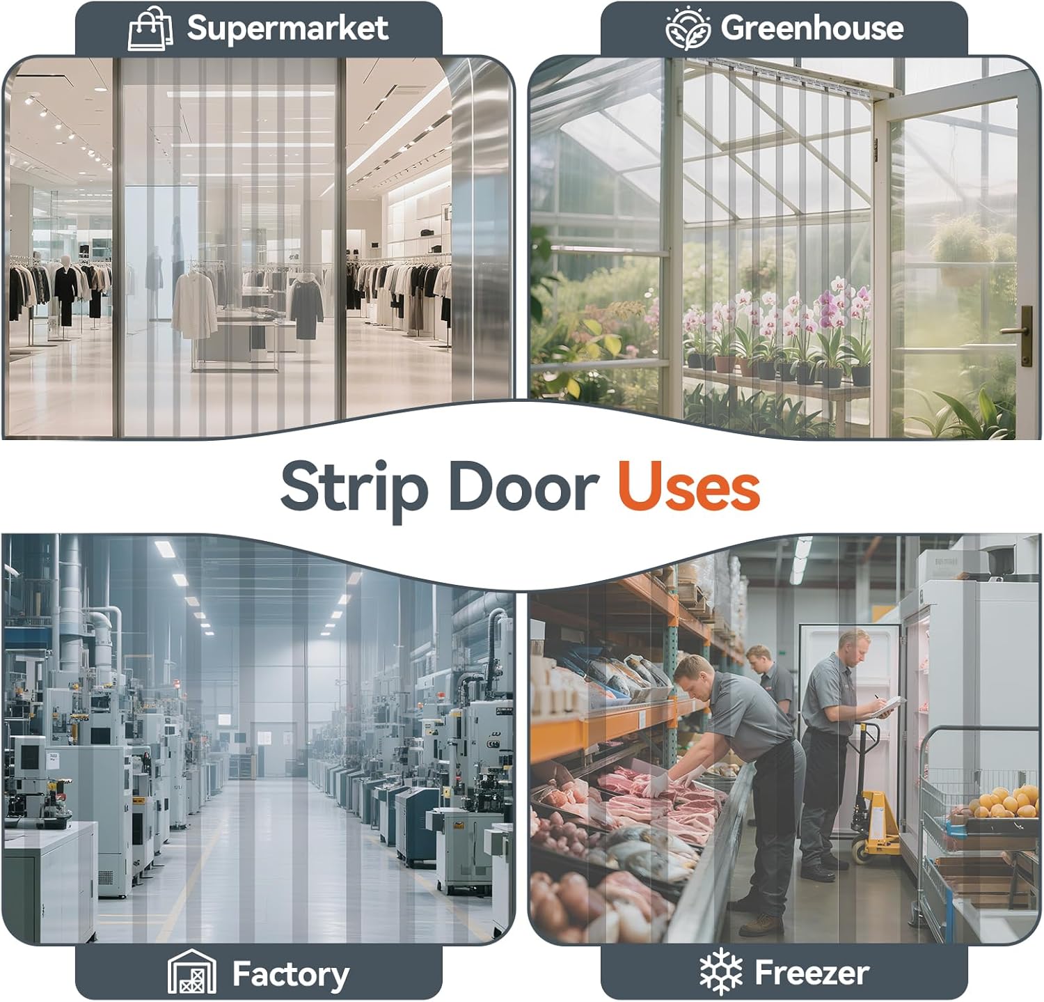 AUURIO 6PCS Clear PVC Door Curtain for Freezers